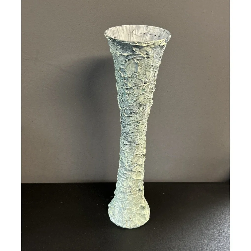 Upcycled Tall Vase Grunge Moody‎ Textured Painted White Waxed Resin Blend 15